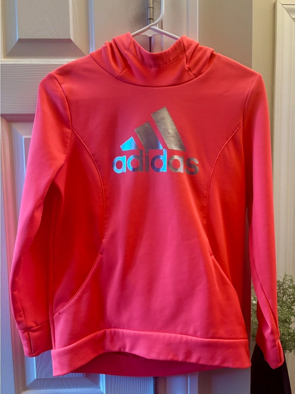 Adidas Girls' Pink/Coral Hoodie with Metallic Logo